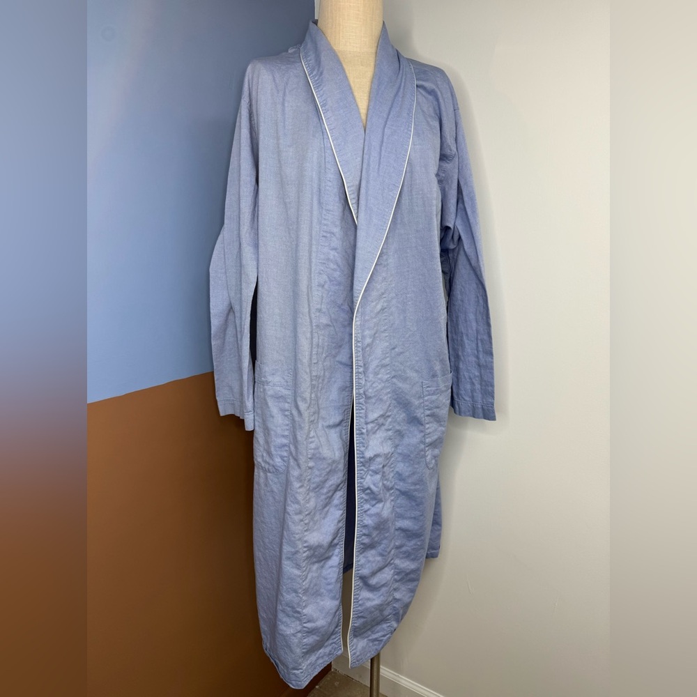 Polo Ralph Lauren Light Blue Cotton Robe White Piping Logo‎ Size S/M